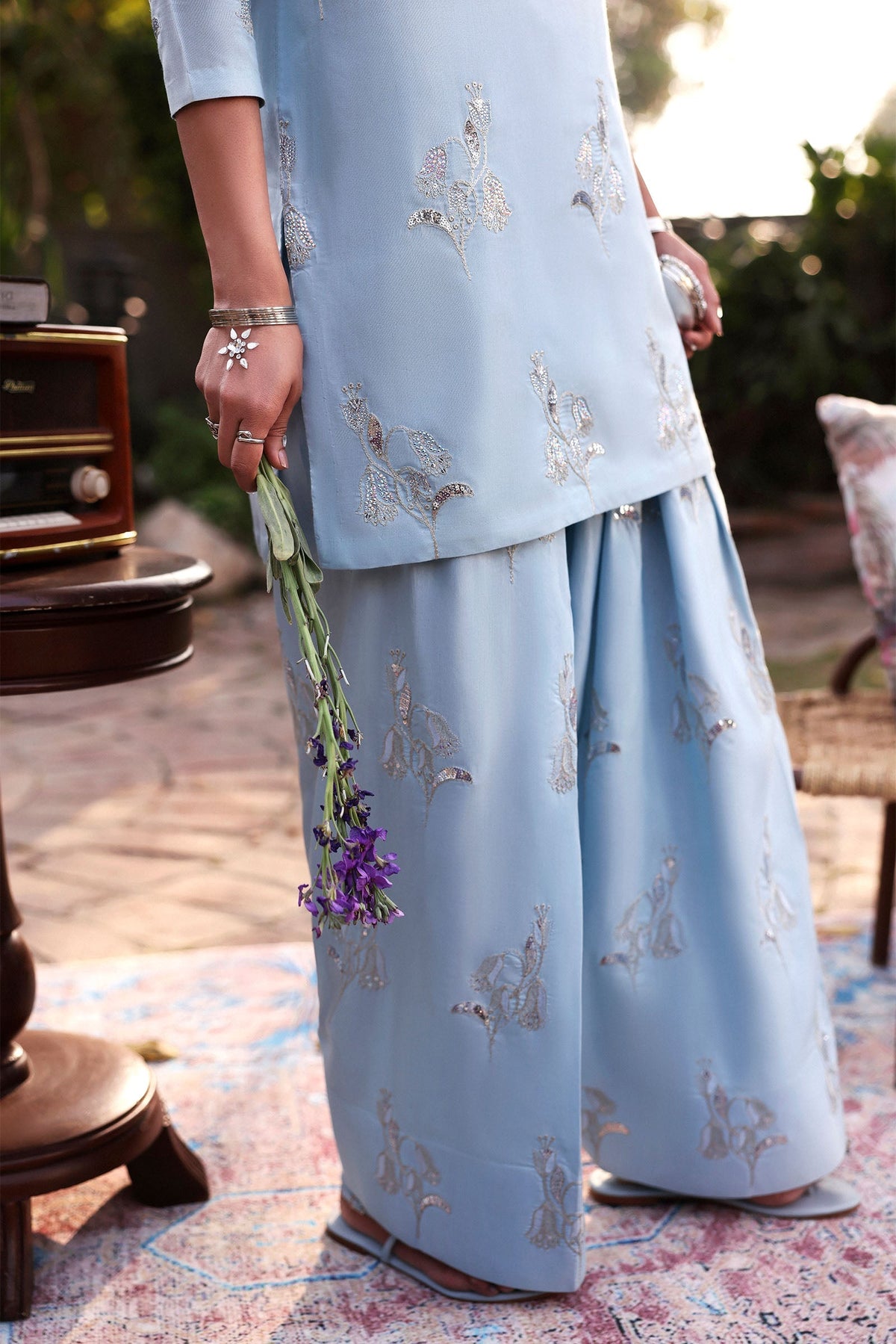 2 Pc Embroidered Yarn Dyed Cotton Silk Suit - MBF2612-ESM-IBU