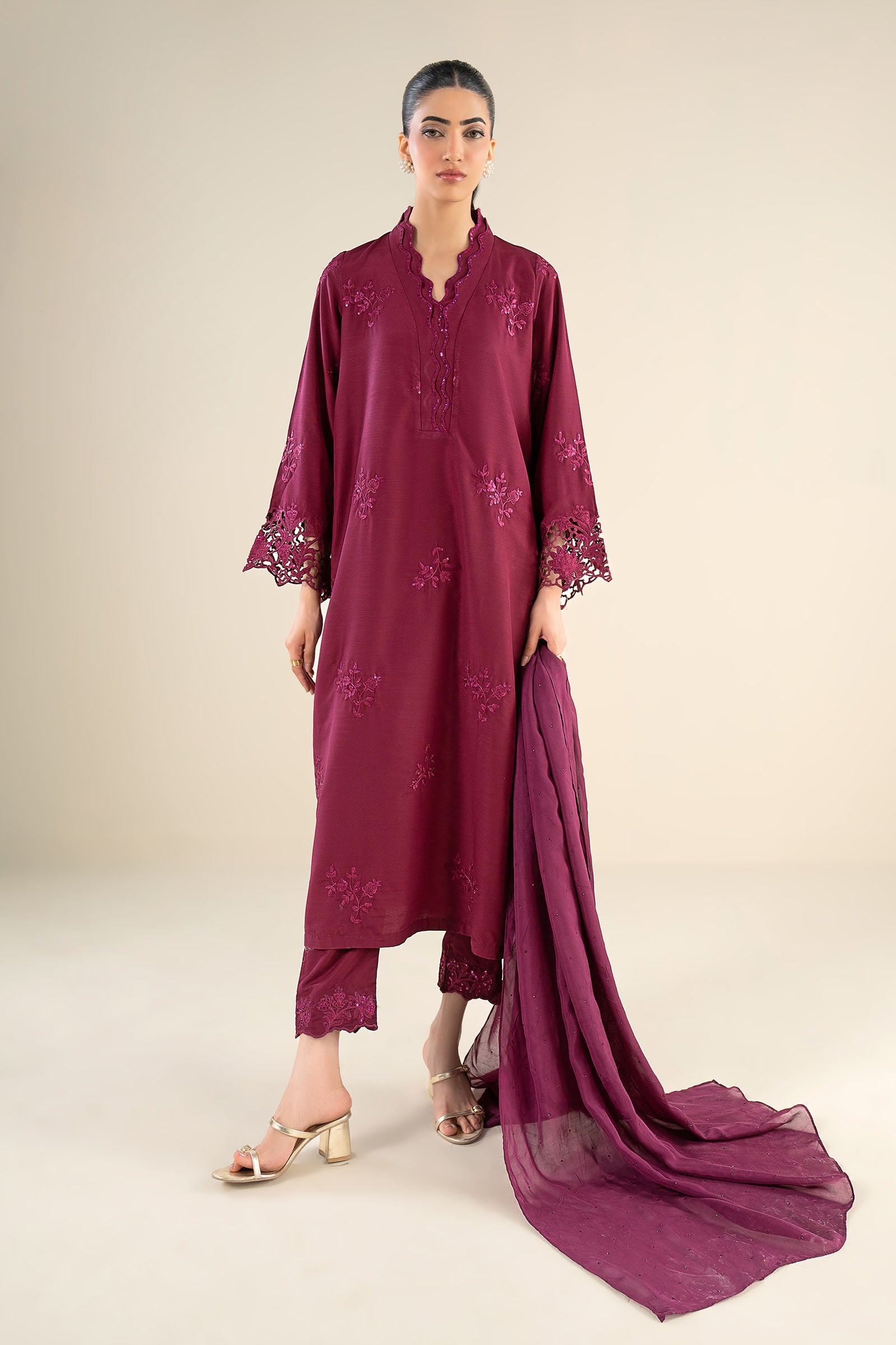 Embellished Apple Silk Dupatta