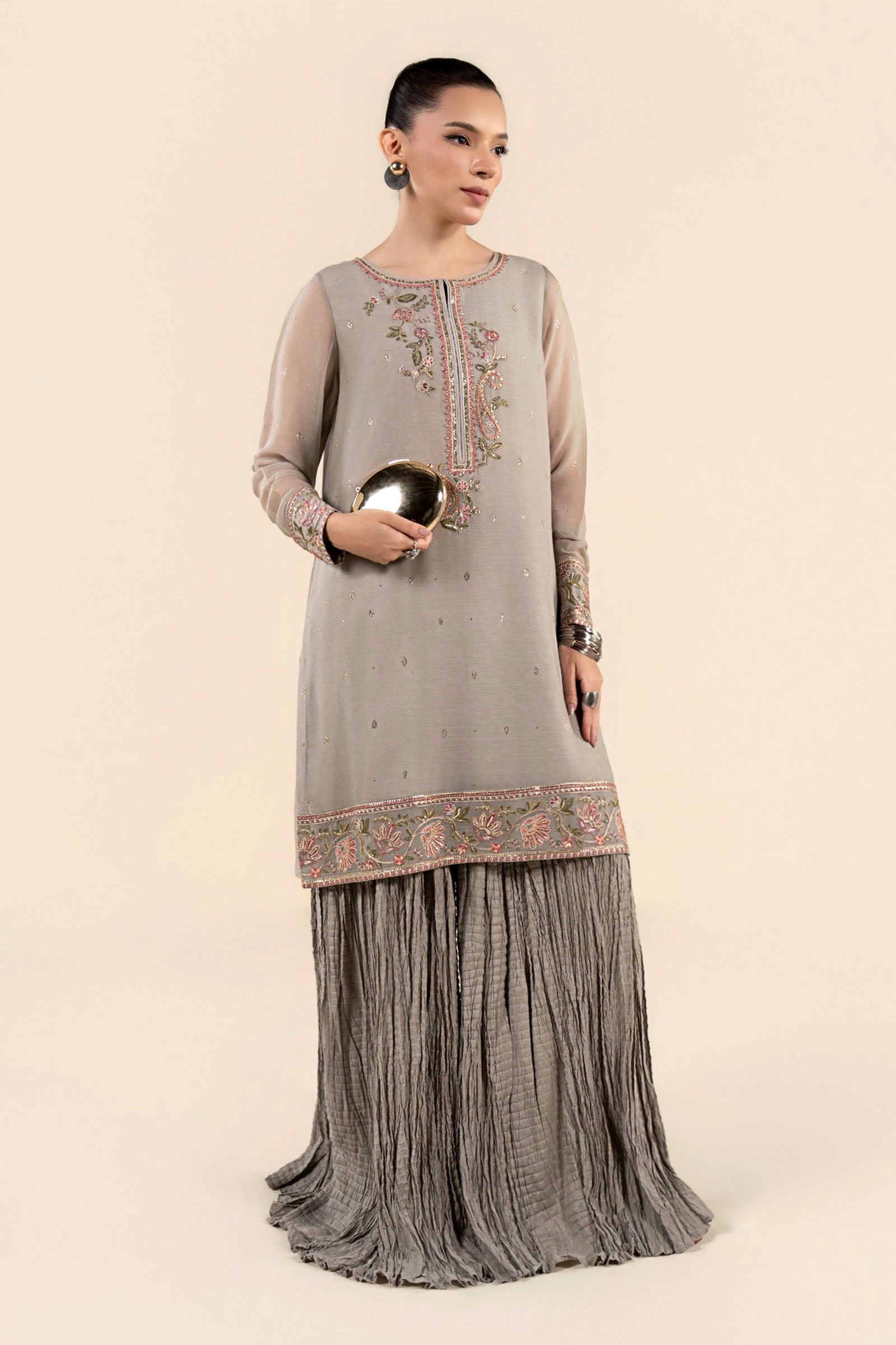 2 Pc Embroidered Chiffon Suit