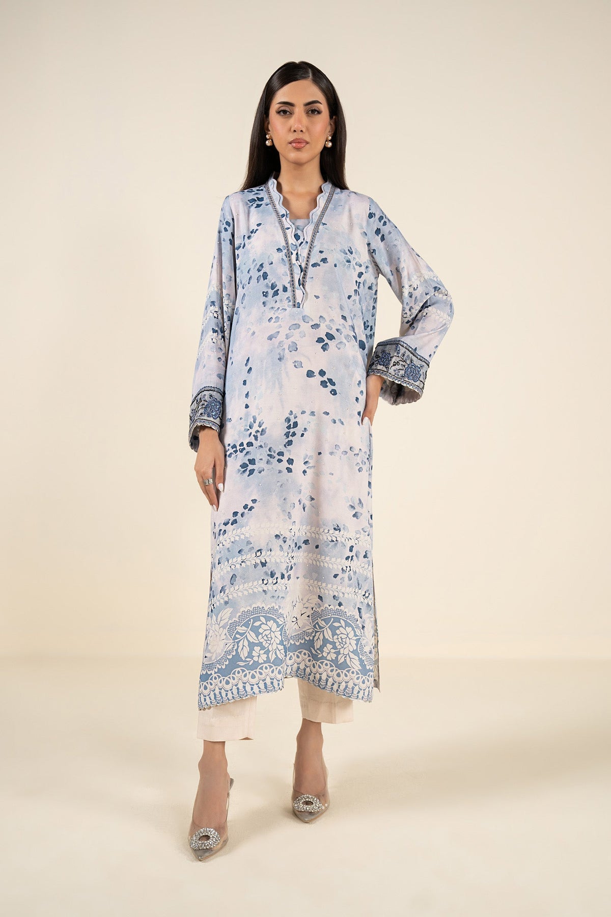 Embroidered Raw Silk Shirt - MBF2615-ESM-BLU