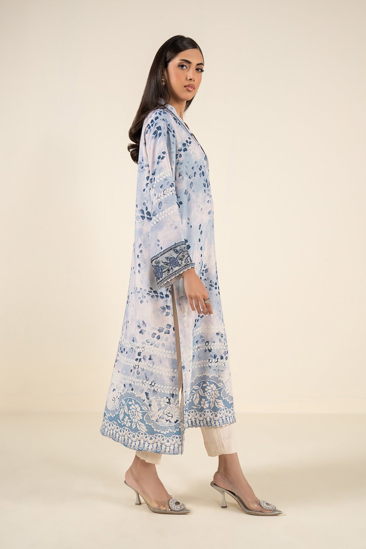 Embroidered Raw Silk Shirt - MBF2615-ESM-BLU