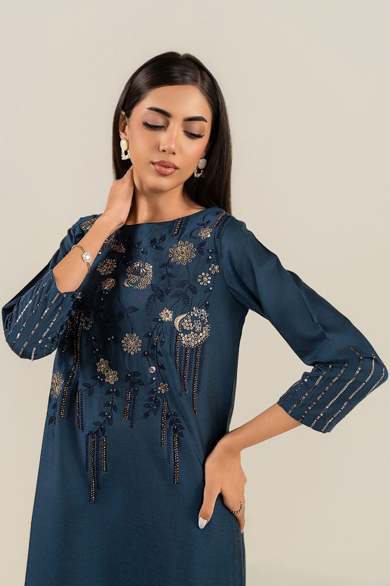 2 Pc Embroidered Yarn Dyed Cotton Silk Suit
