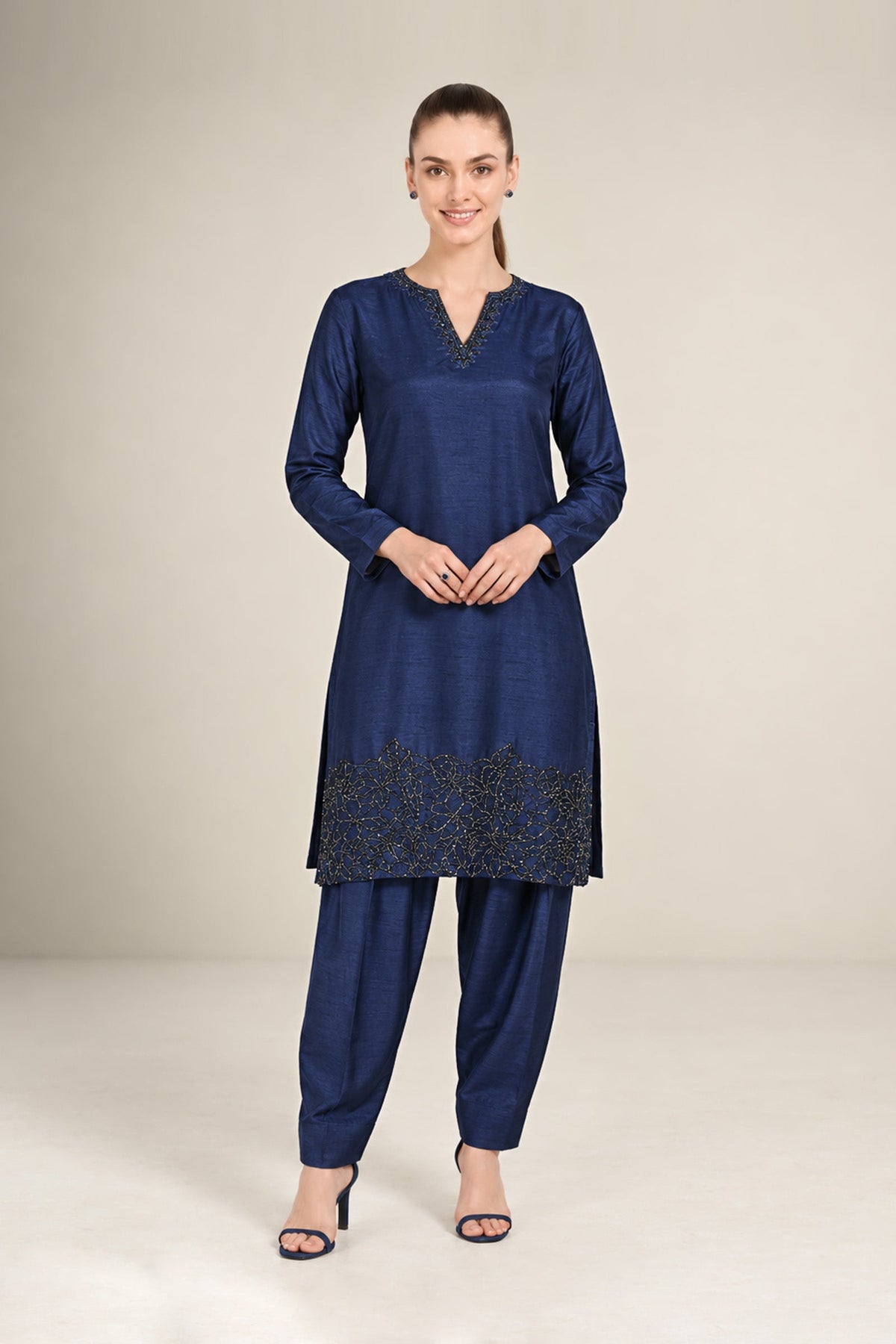 2 Pc Embellished Bamberg Raw Silk Suit