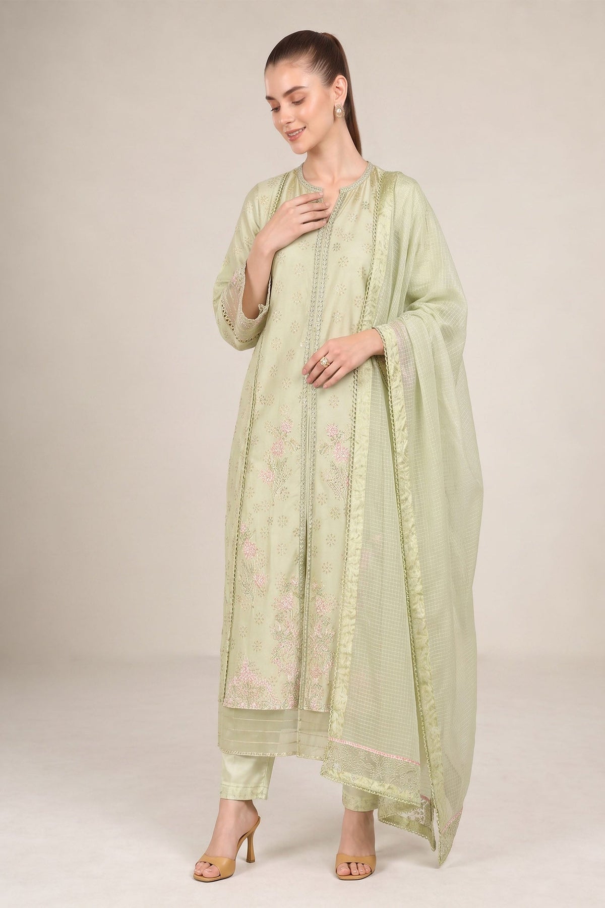 2 Pc Embroidered Bamberg Raw Silk Suit - MBFS041-ESM-POG