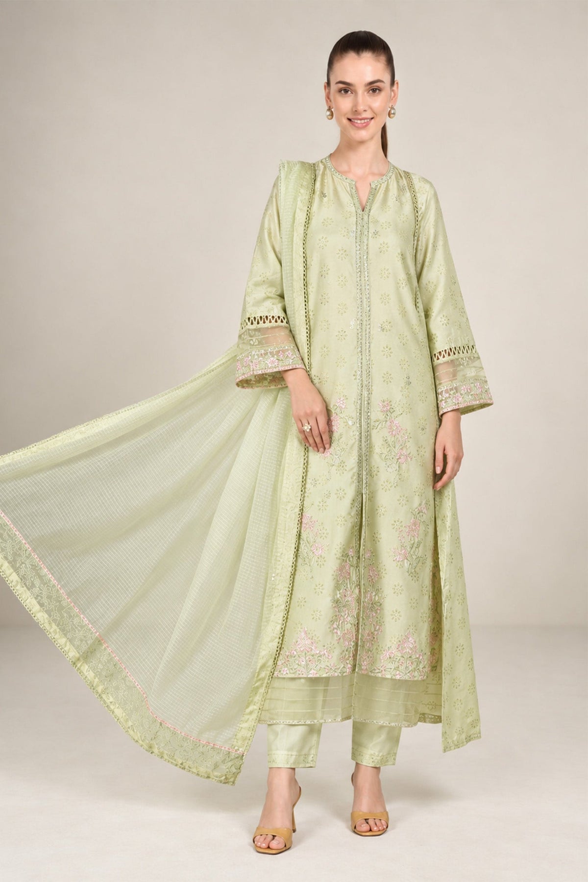 2 Pc Embroidered Bamberg Raw Silk Suit - MBFS041-ESM-POG