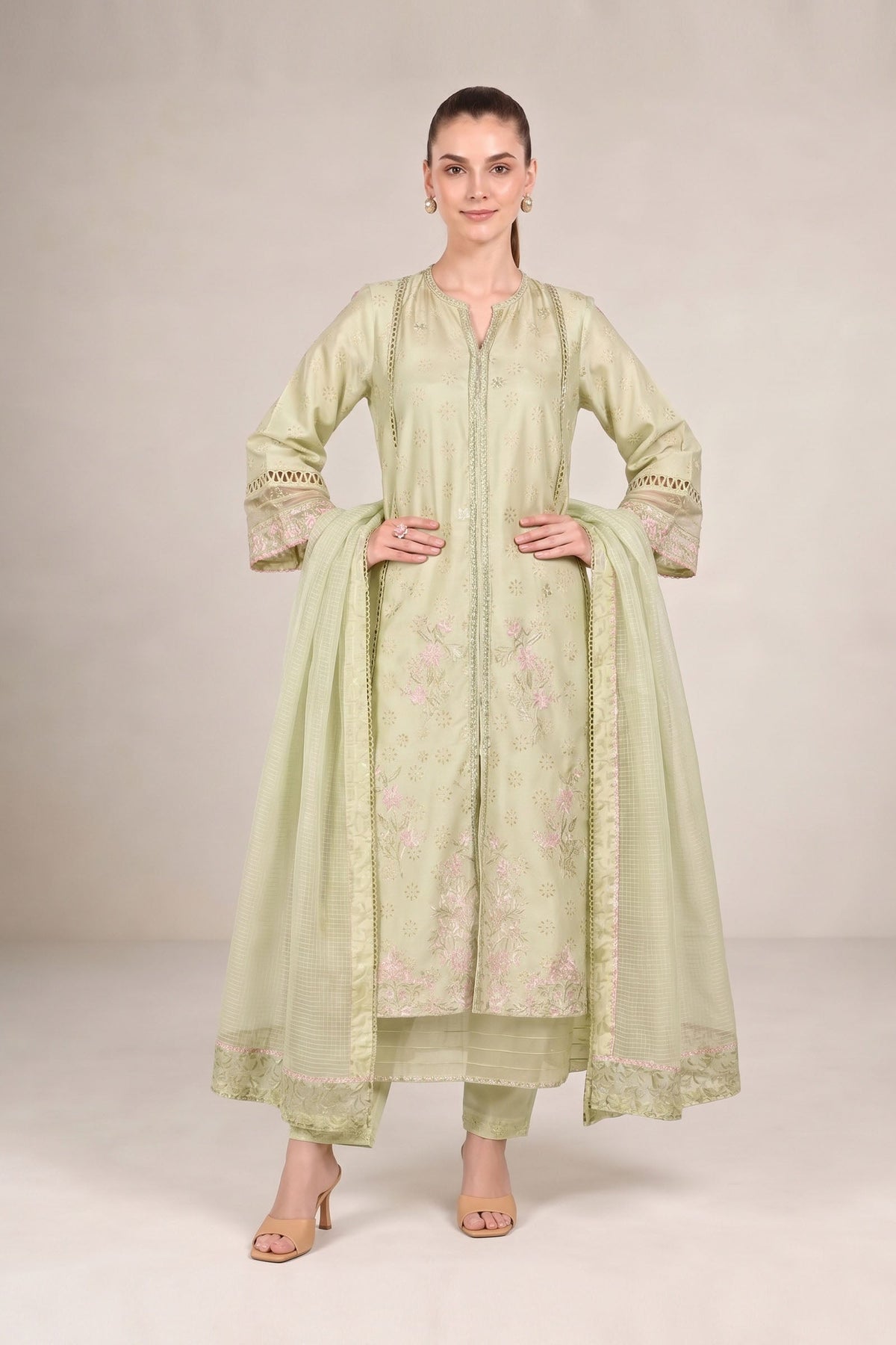 2 Pc Embroidered Bamberg Raw Silk Suit - MBFS041-ESM-POG