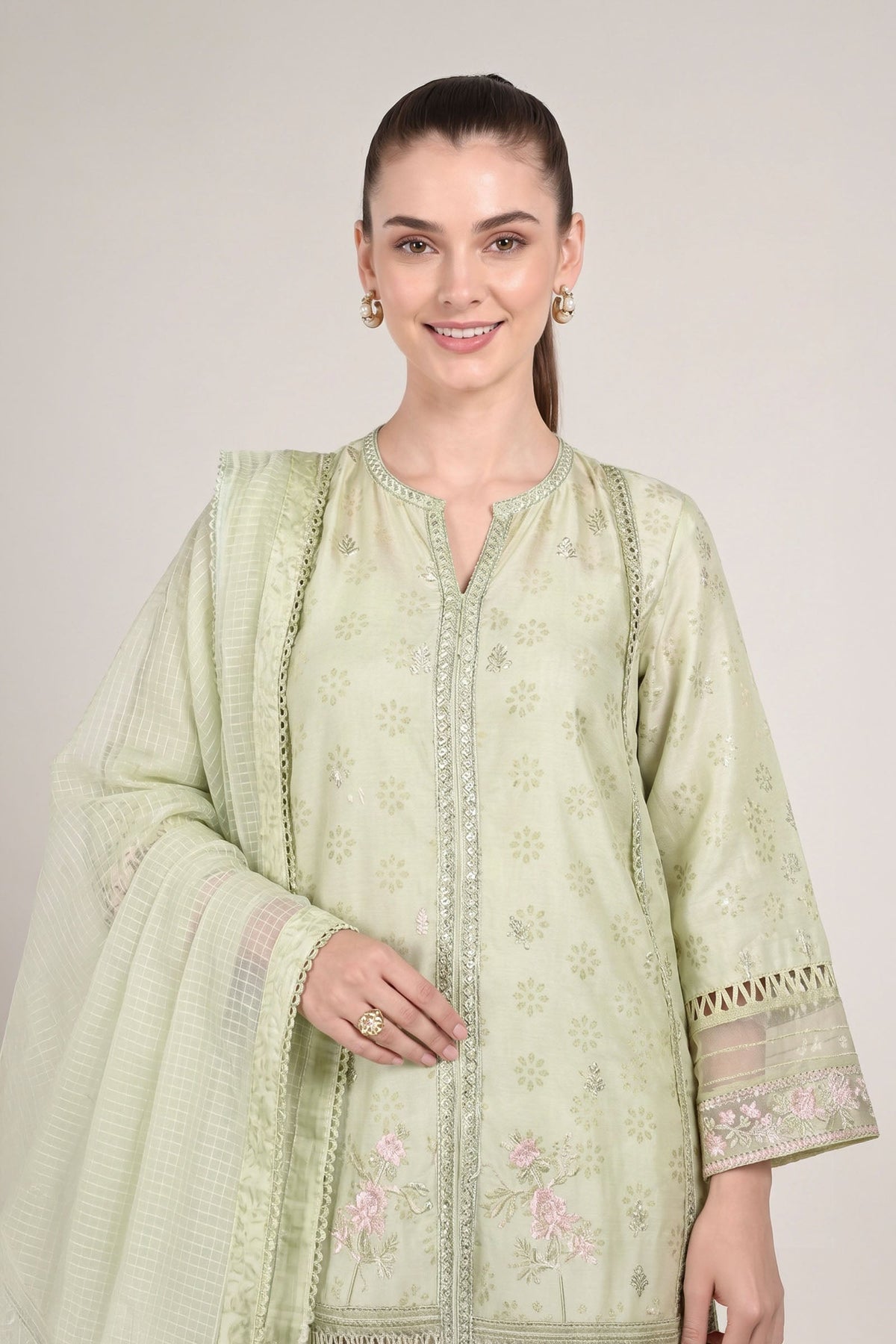 2 Pc Embroidered Bamberg Raw Silk Suit - MBFS041-ESM-POG