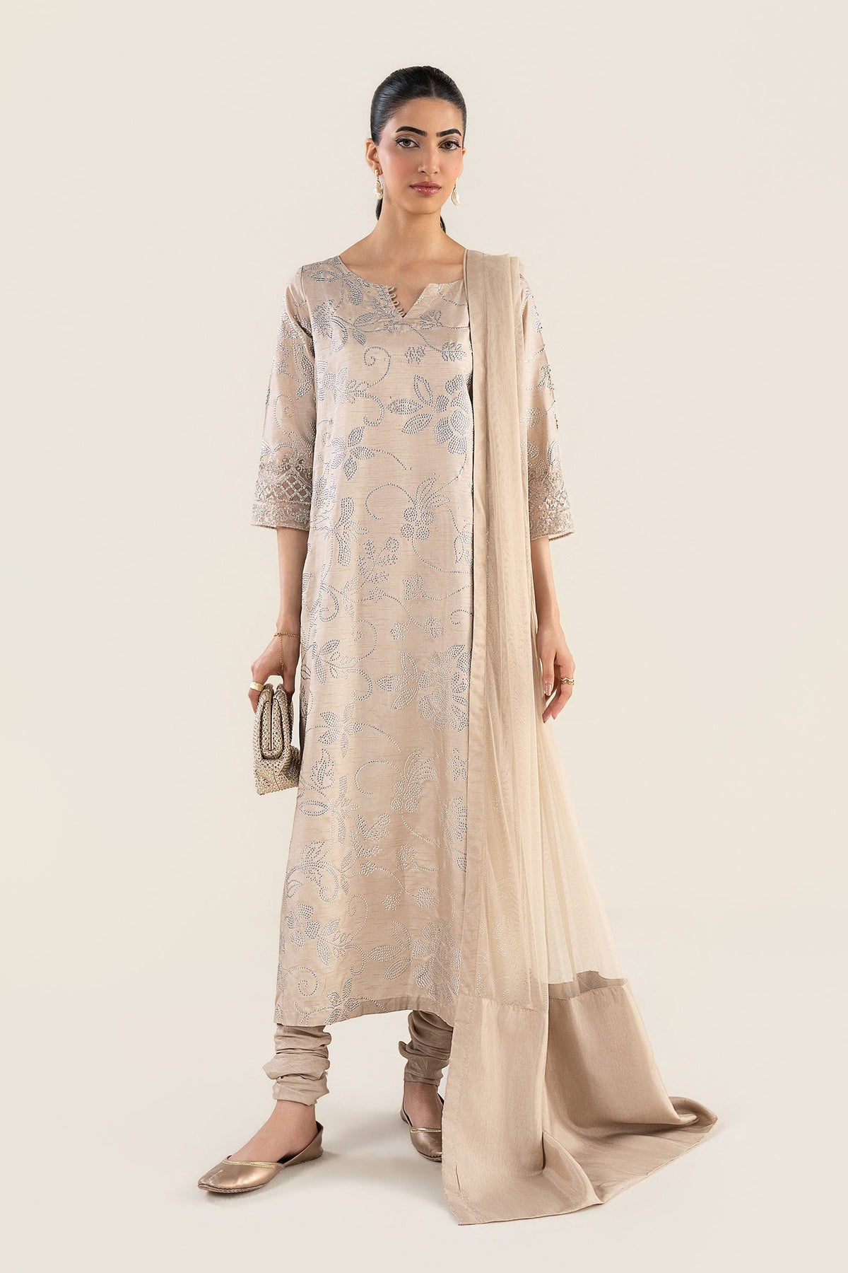 2 Pc Embellished Bamberg Raw Silk Suit - MBF2643-ESM-BEG