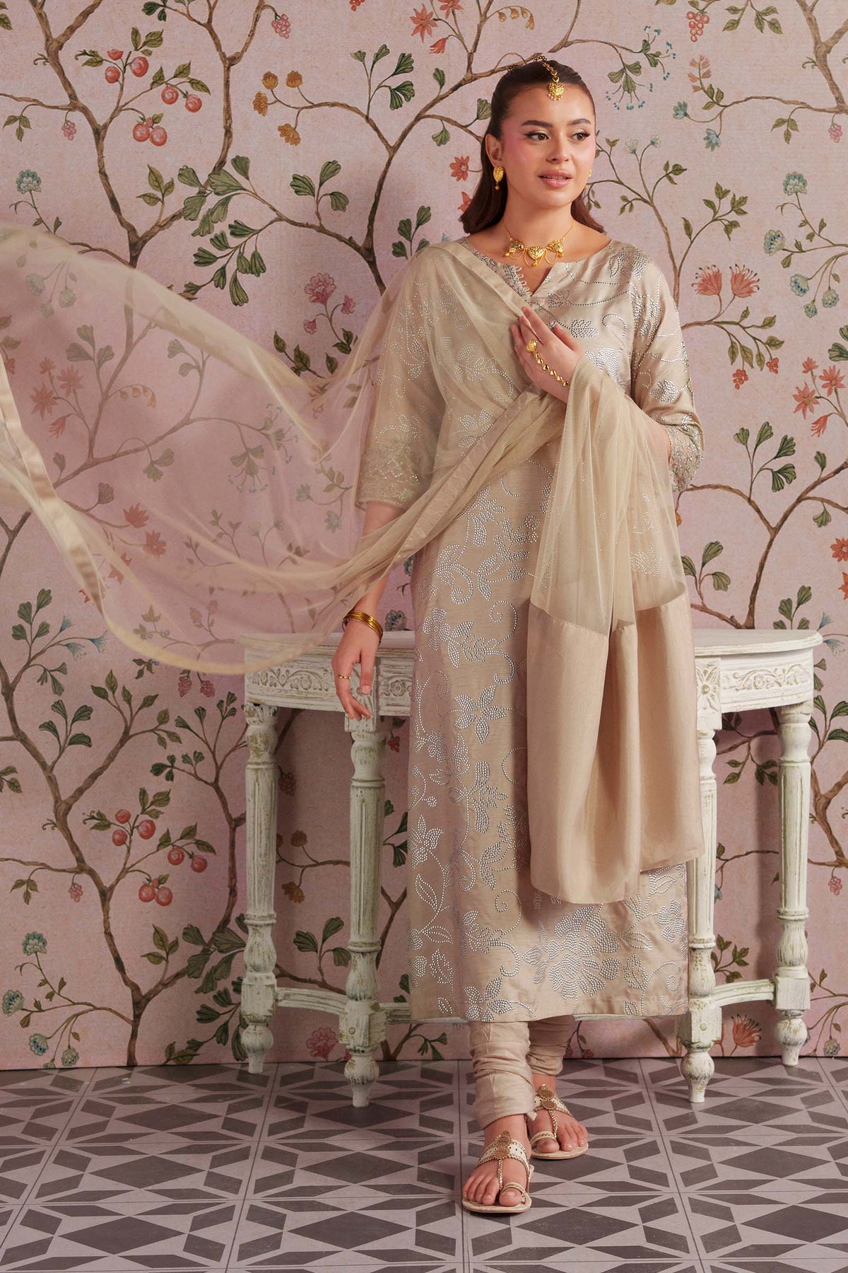 2 Pc Embellished Bamberg Raw Silk Suit - MBF2643-ESM-BEG