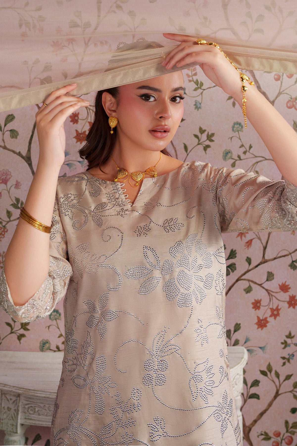 2 Pc Embellished Bamberg Raw Silk Suit - MBF2643-ESM-BEG