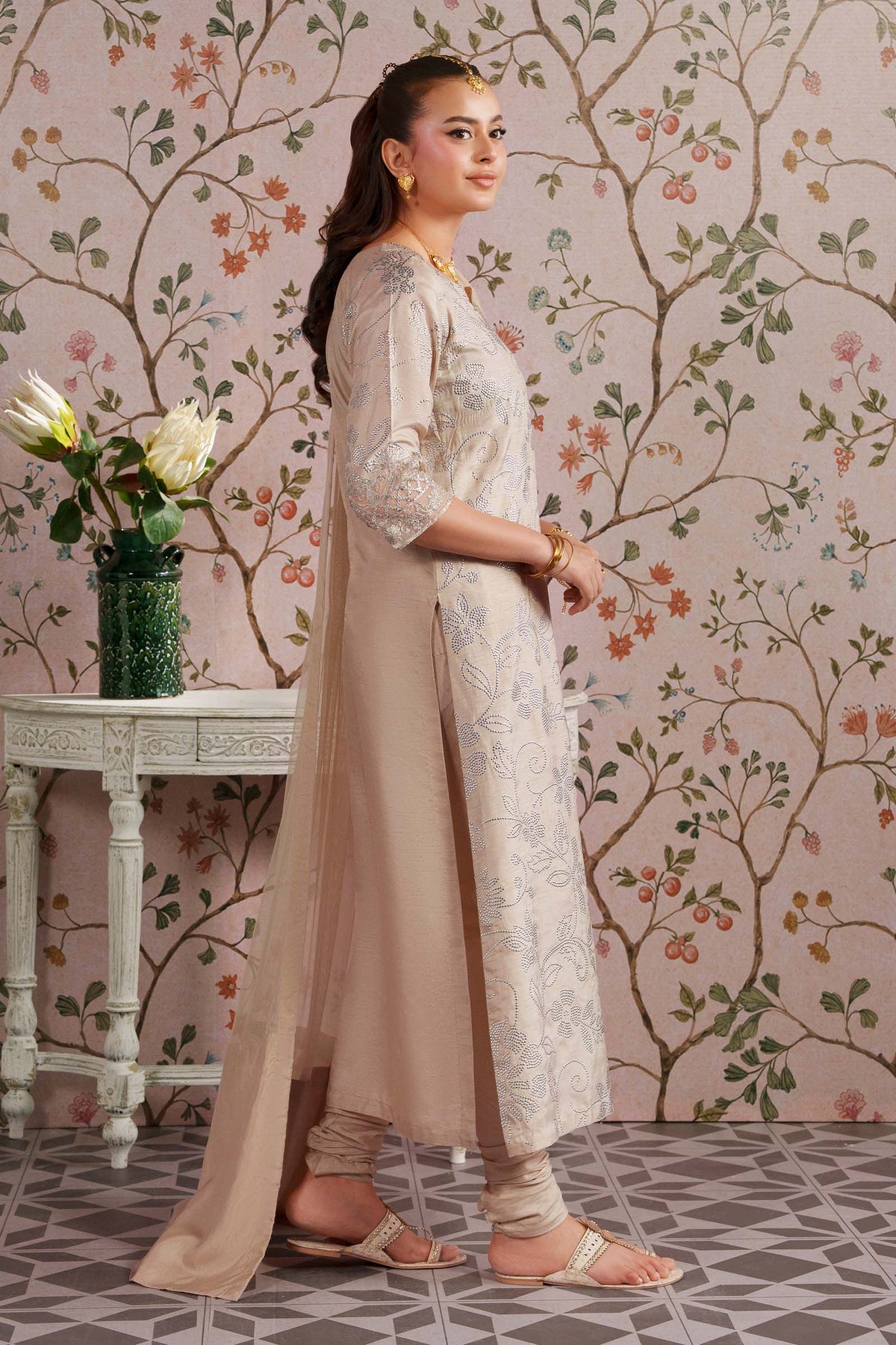 2 Pc Embellished Bamberg Raw Silk Suit - MBF2643-ESM-BEG