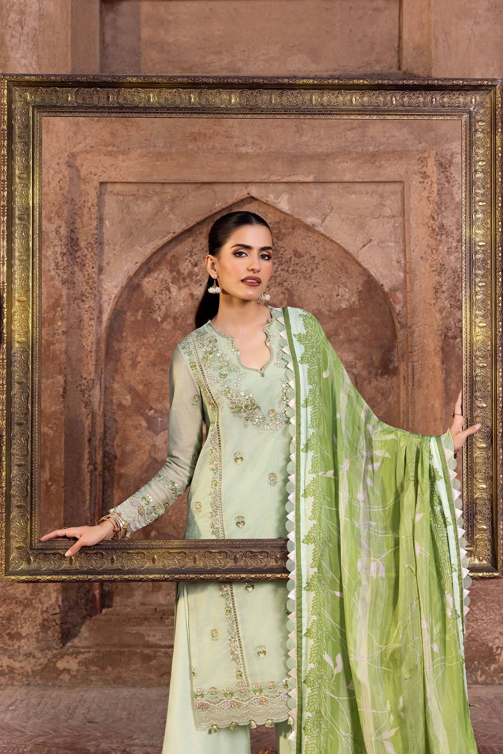 3 Pc Unstitched Embroidered Silk Cotton Net Suit