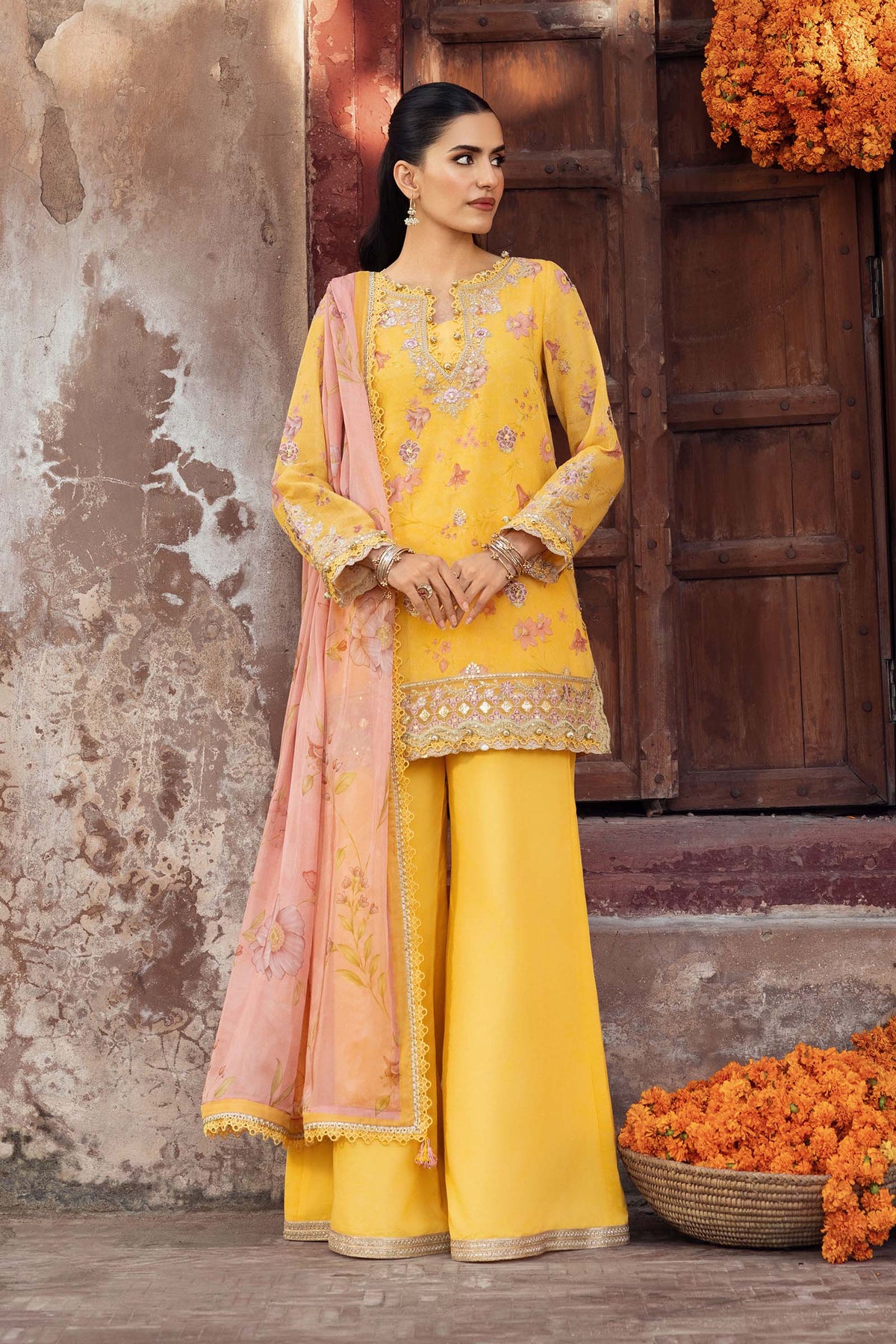 3 Pc Unstitched Embroidered Silk Cotton Net Suit