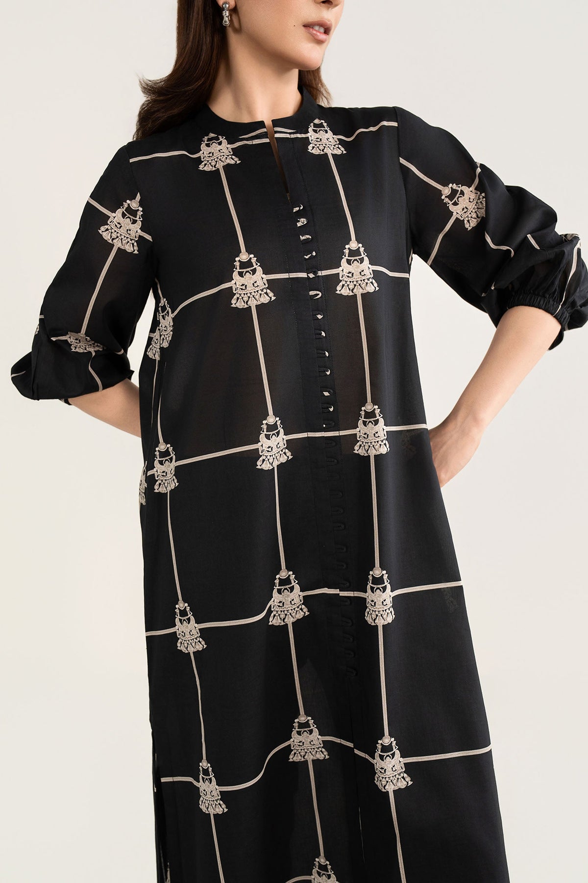 Printed Lawn Shirt - MBMN003-ESM-BLK
