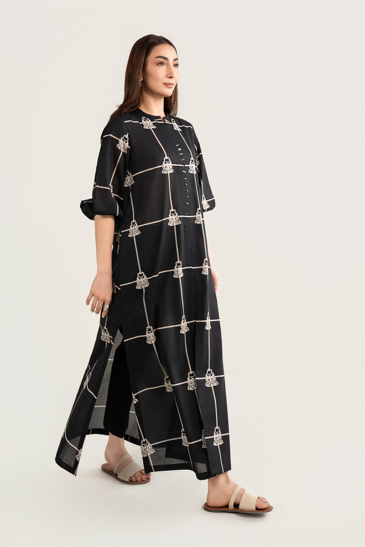 Printed Lawn Shirt - MBMN003-ESM-BLK