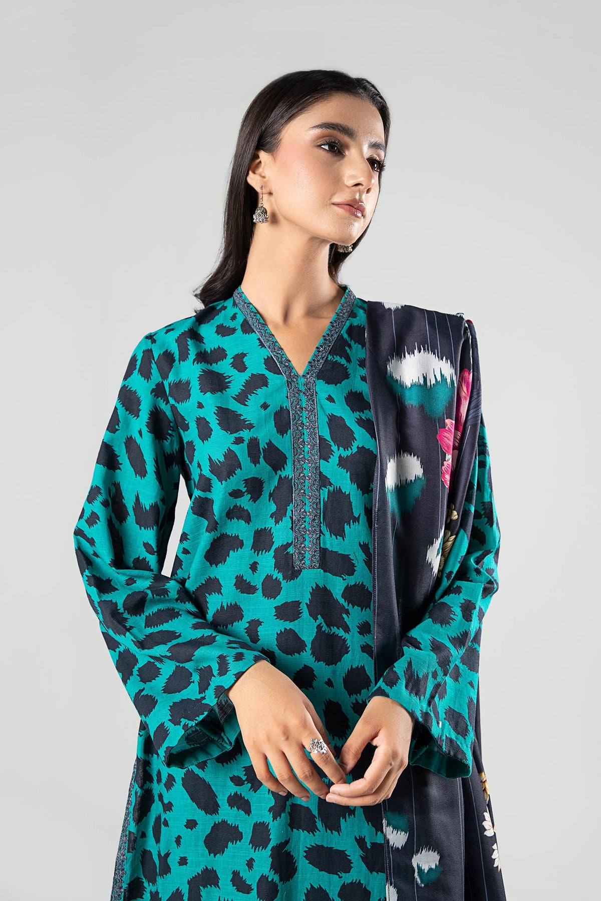 3 Pc Printed Khaddar Suit - MBP210B-ESM-999
