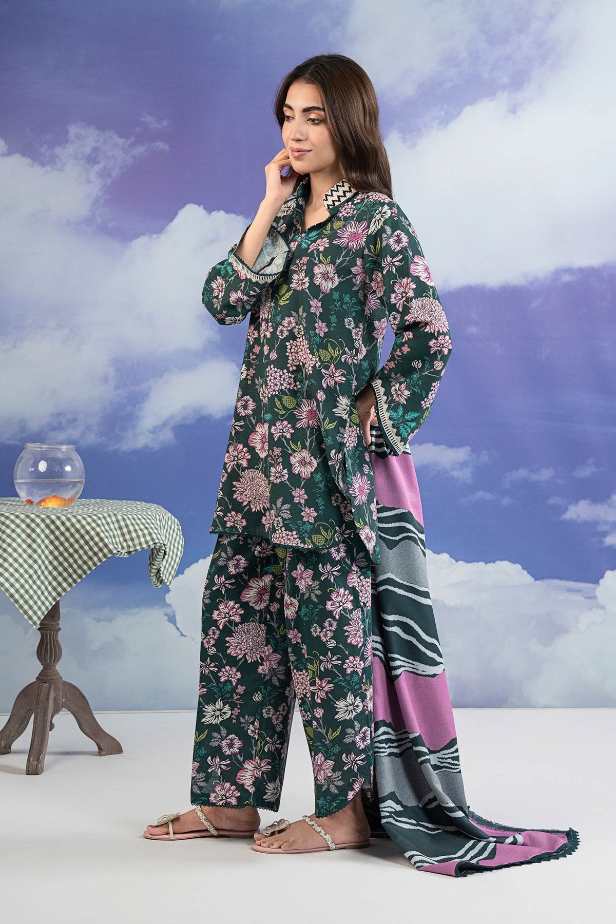 3 Pc Embroidered Khaddar Suit