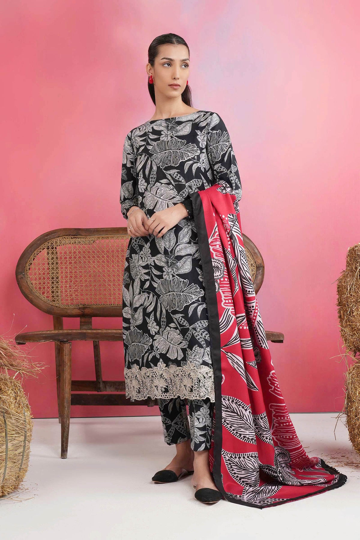 3 Pc Embroidered Khaddar Suit - MBP509B-ESM-BLK