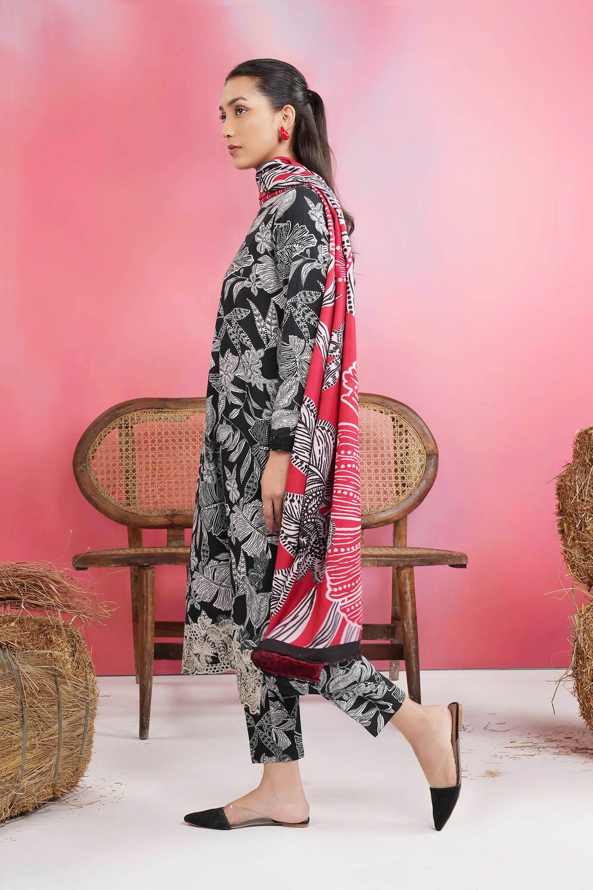 3 Pc Embroidered Khaddar Suit - MBP509B-ESM-BLK
