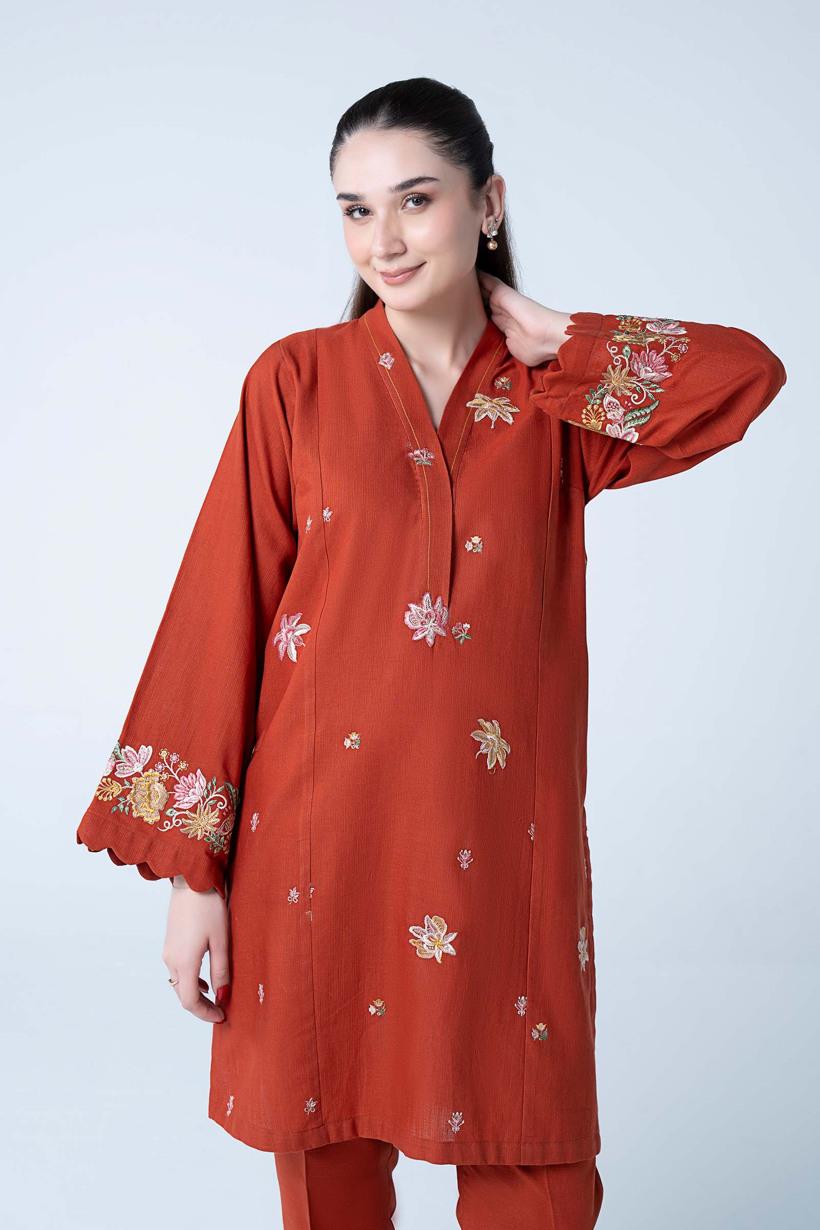 2 Pc Embroidered Slub Khaddar Suit
