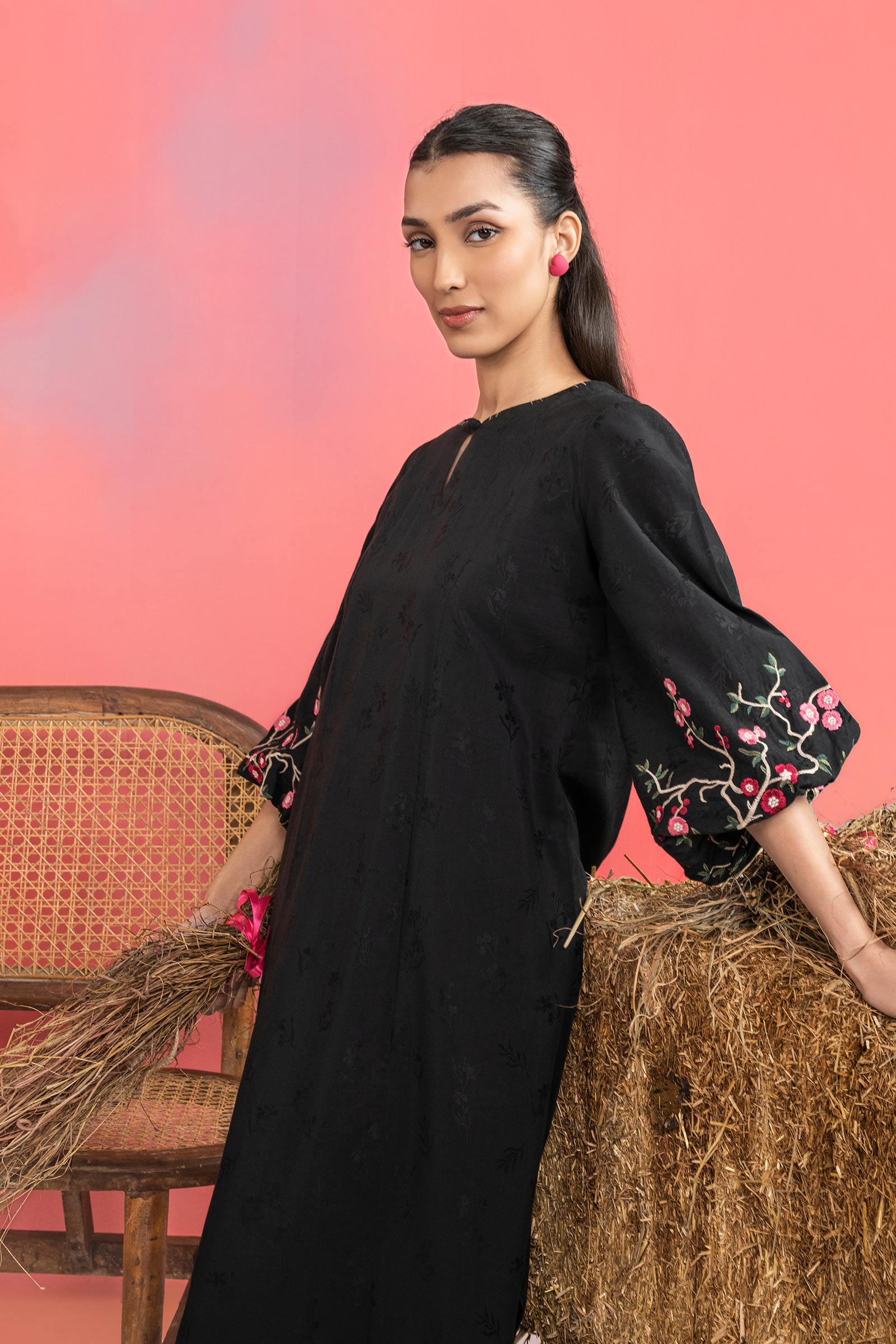 Embroidered Filament Viscose Dress