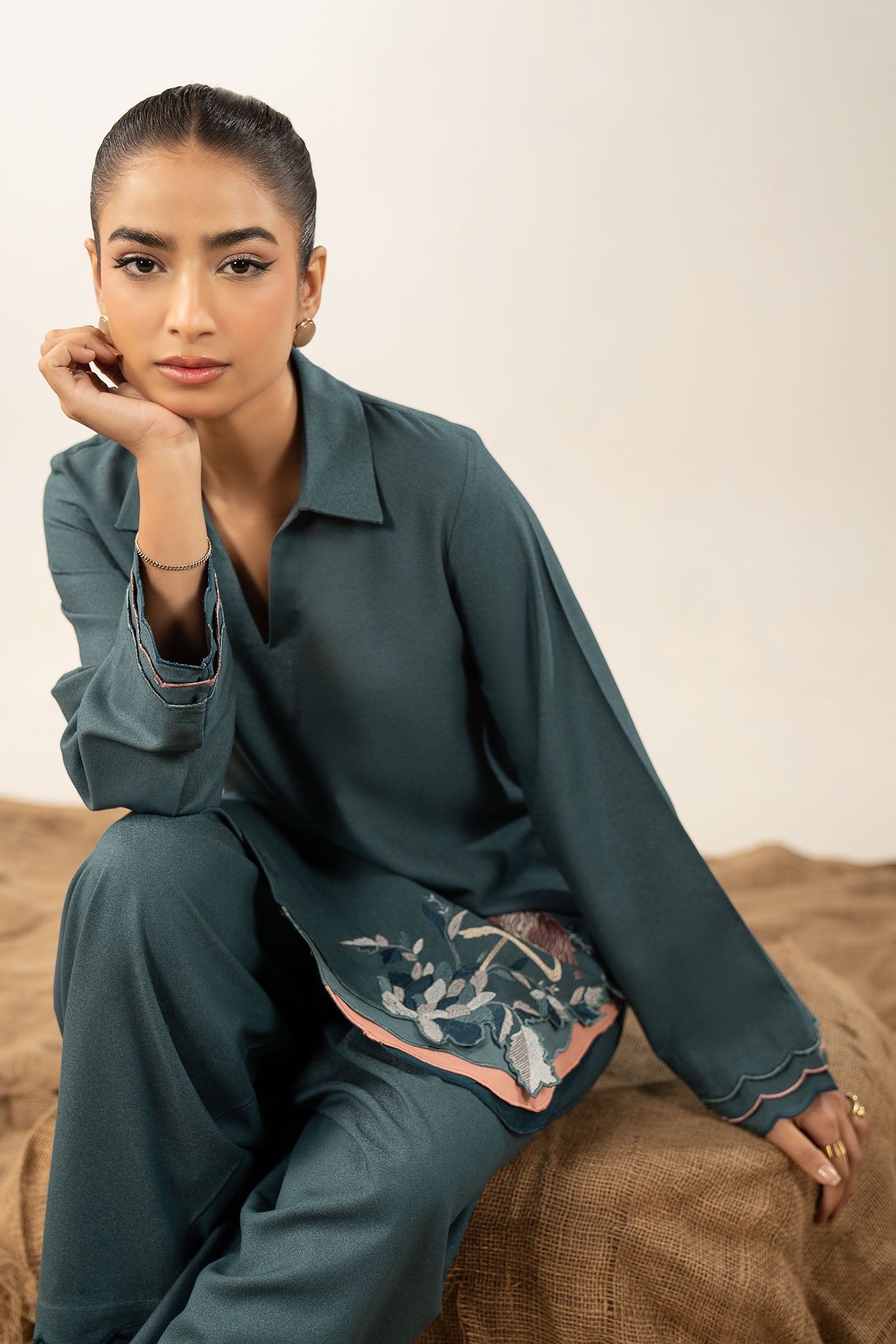 2 Pc Embroidered Silk Karandi Suit