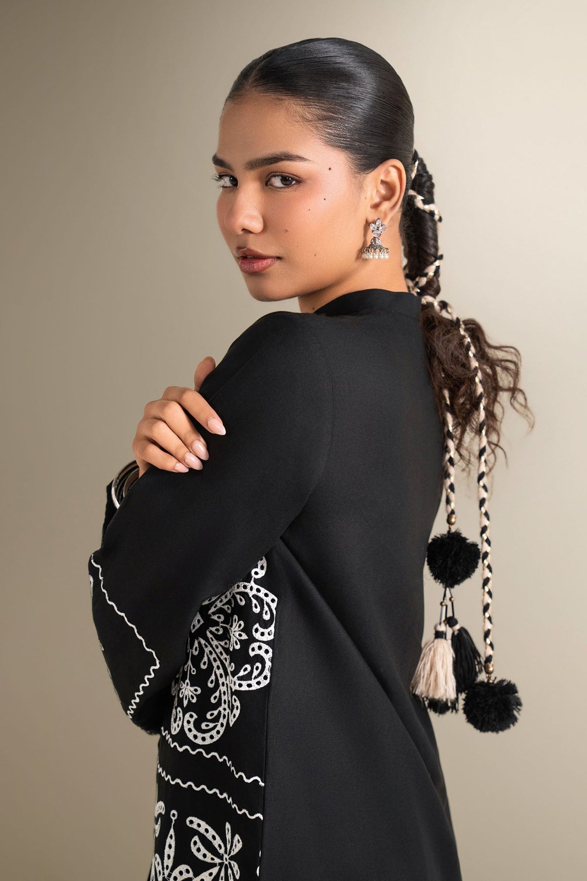 2 Pc Embroidered Linen Suit - MBD1145-ESM-BLK