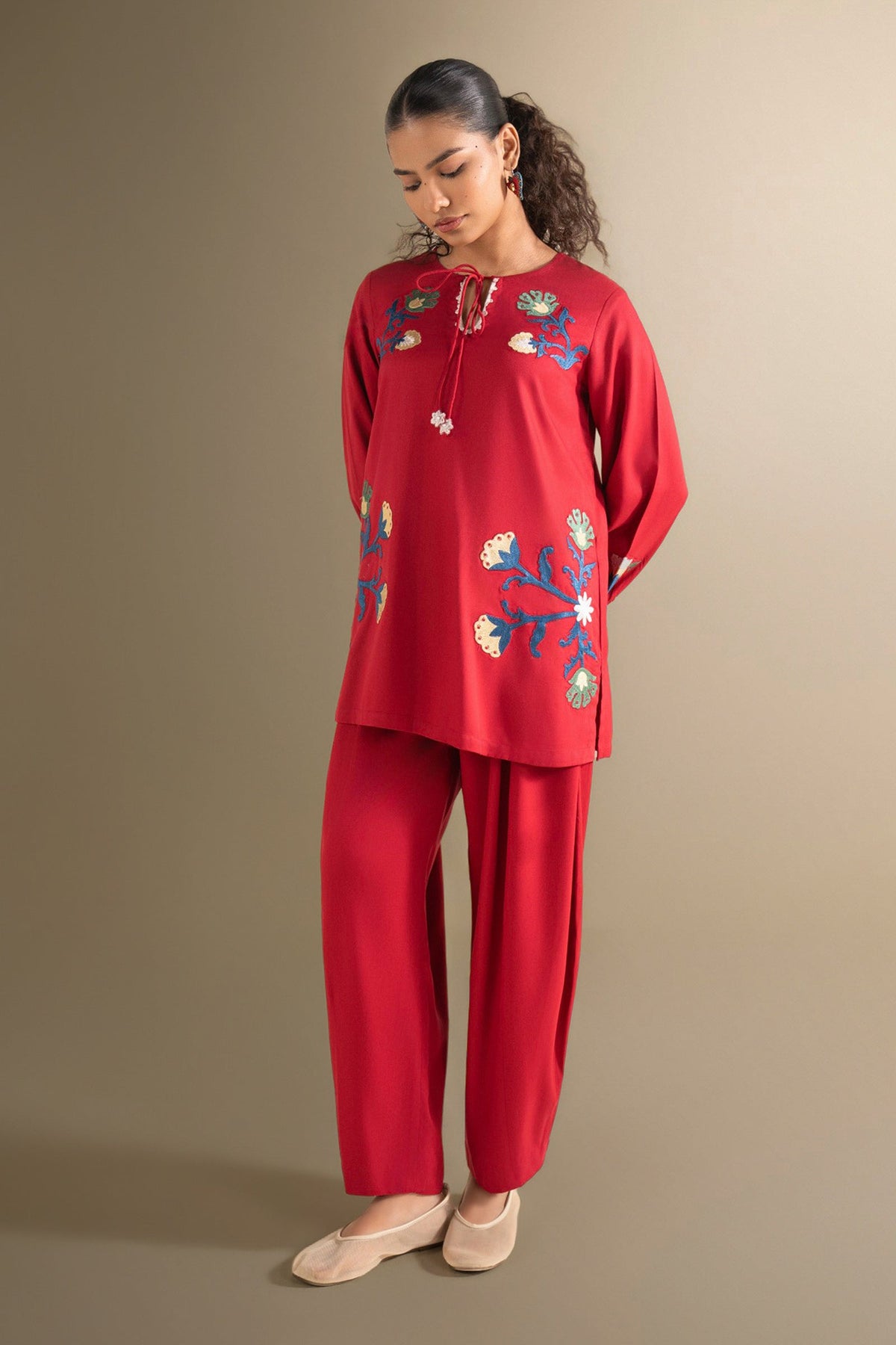 2 Pc Embroidered Twill Suit
