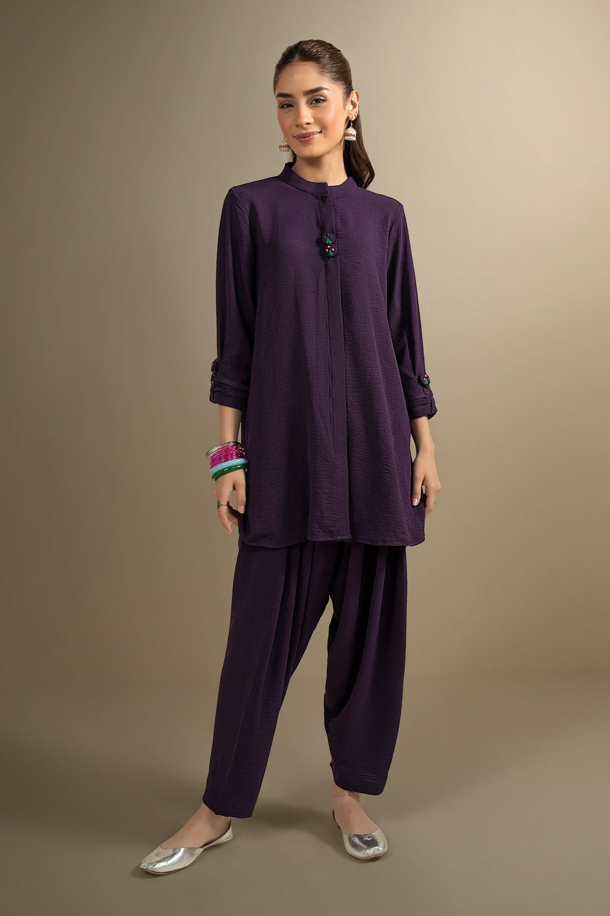 2 Pc Dyed Poly Crepe Suit