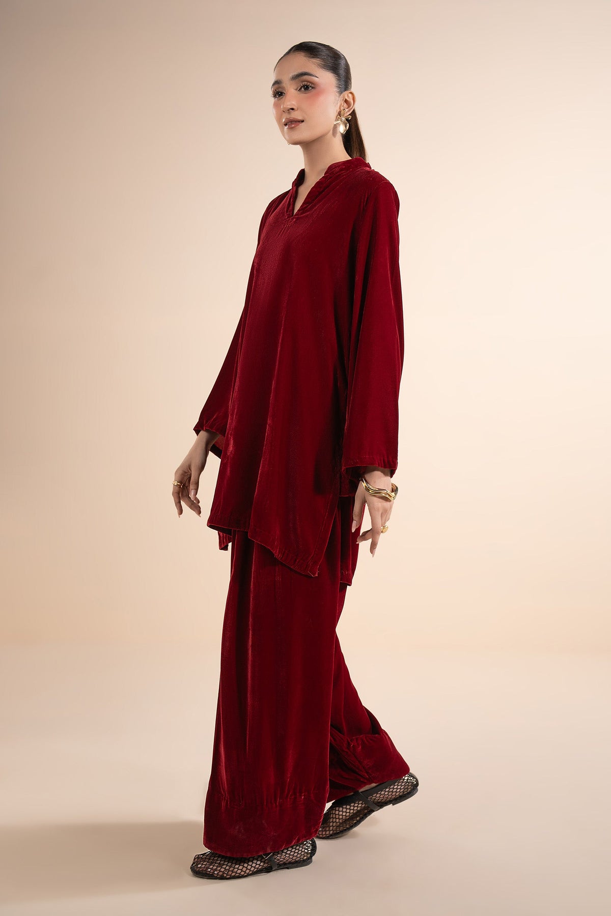2 Pc Dyed Velvet Suit - MBW178B-ESM-PNK