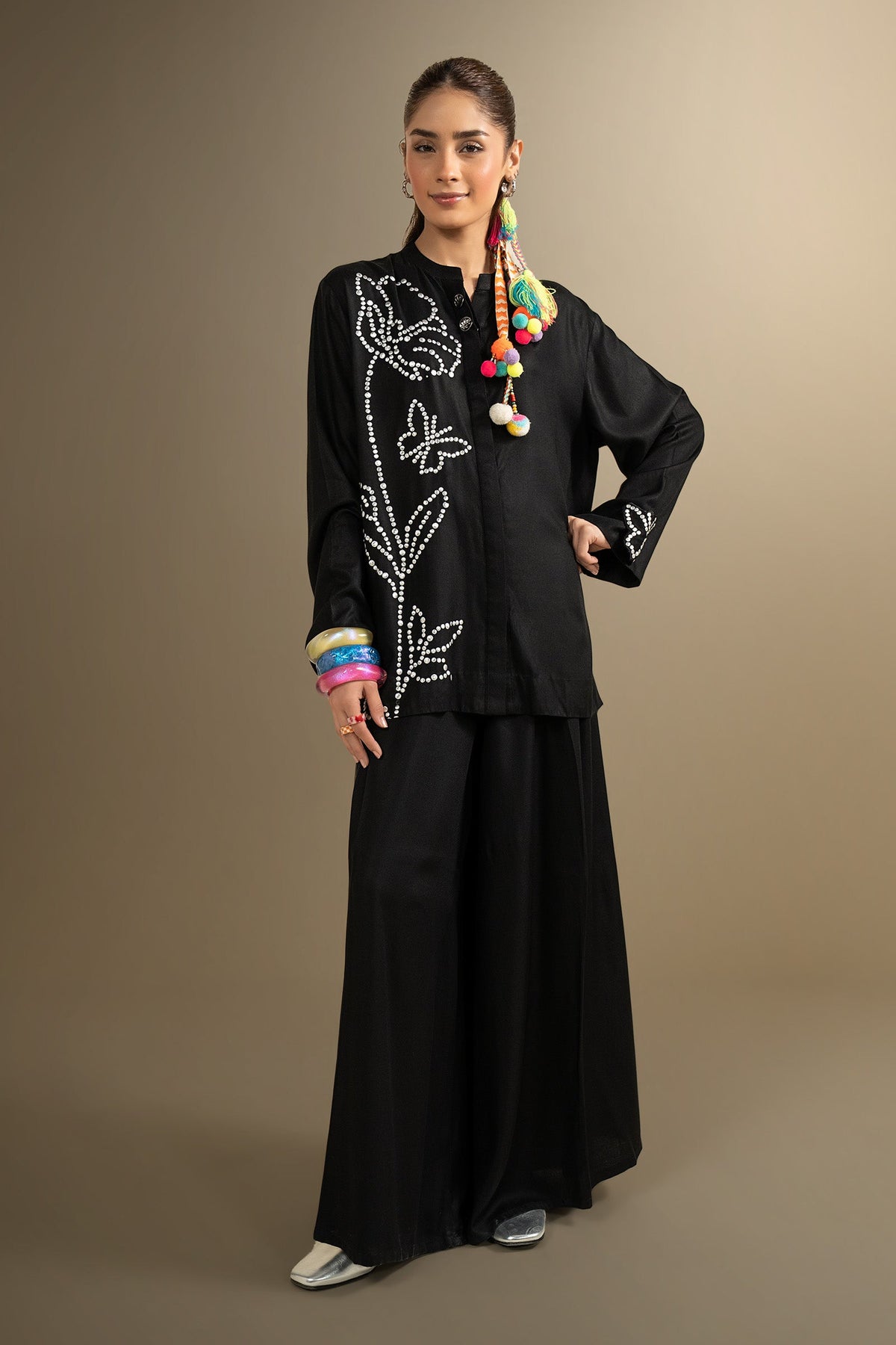 2 Pc Embellished Twill Suit