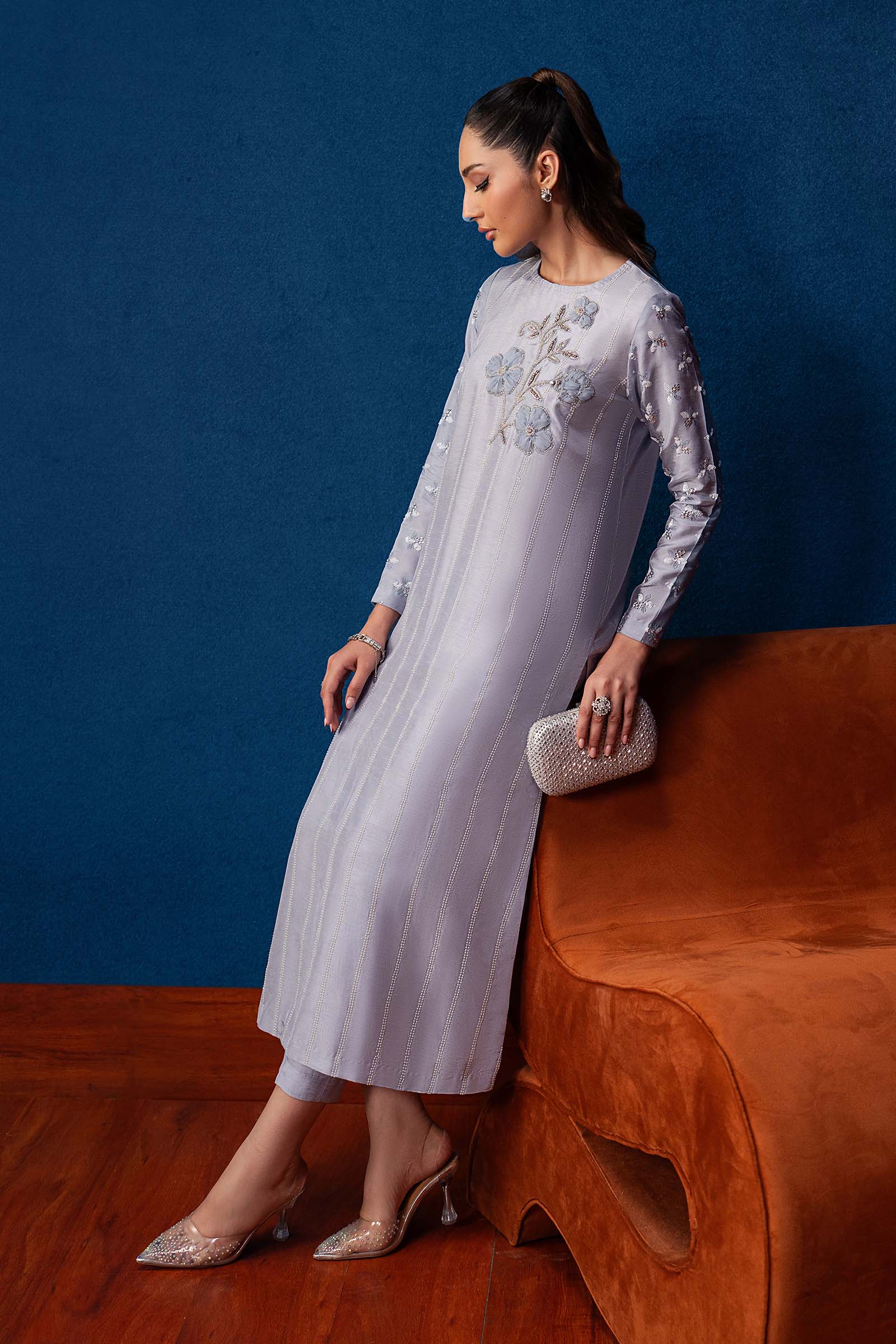 2 Pc Embellished Raw Silk Suit