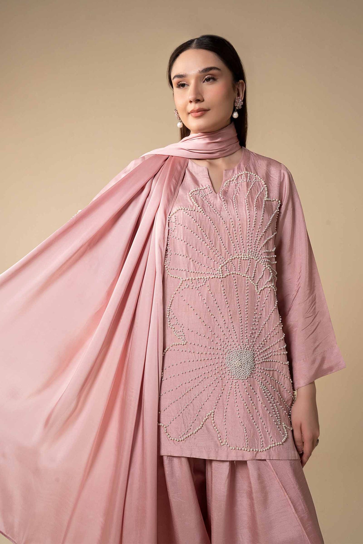 3 Pc Embellished Raw Silk Suit