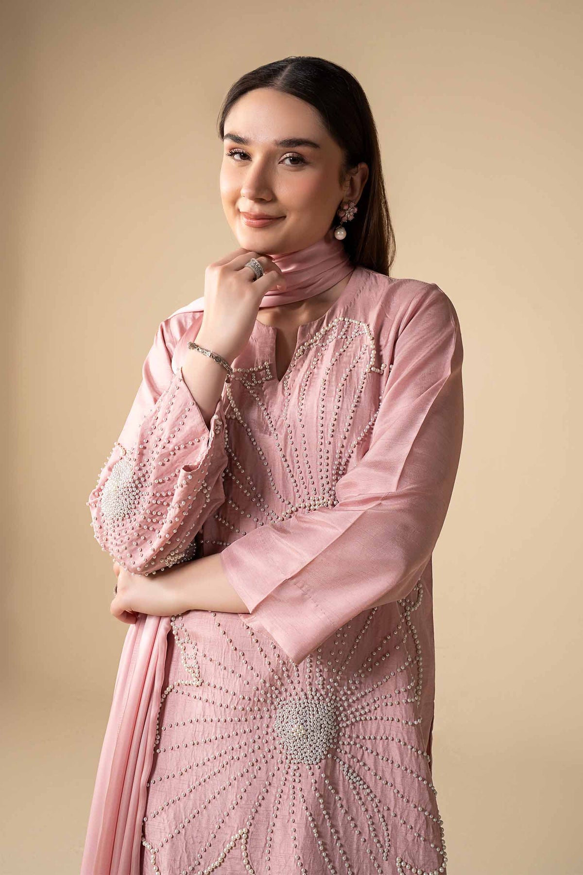 3 Pc Embellished Raw Silk Suit