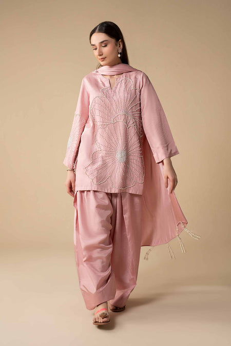 3 Pc Embellished Raw Silk Suit