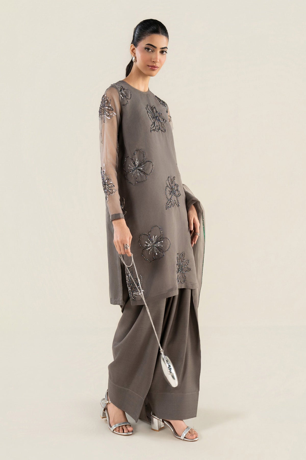 3 Pc Embellished Raw Silk Suit - MBW2514-ESM-MGY