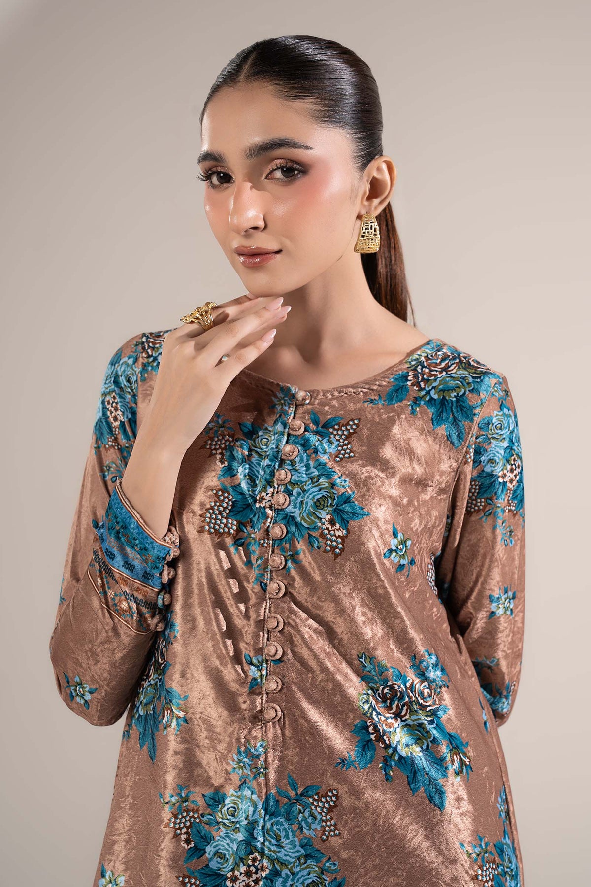 2 Pc Printed Velvet Suit