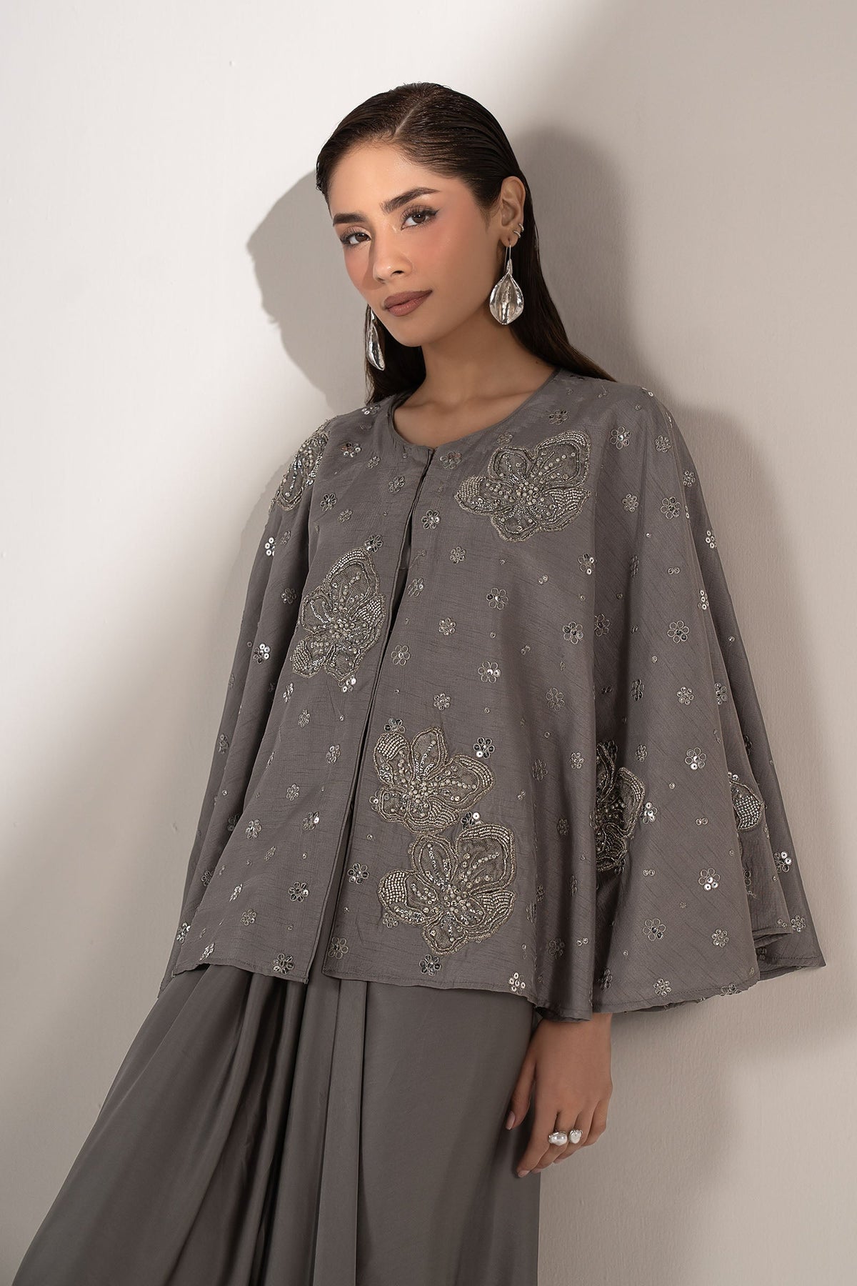 3 Pc Embellished Raw Silk Suit