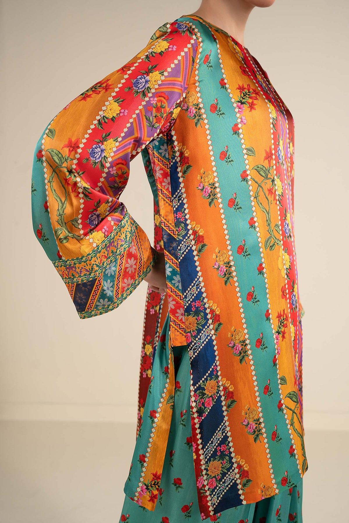 2 Pc Embellished Satin Silk Suit