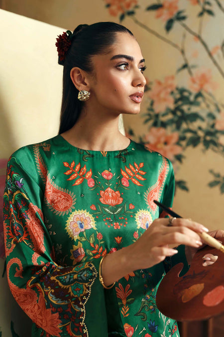 2 Pc Embellished Satin Silk Suit - MBD1F19-ESM-GRN