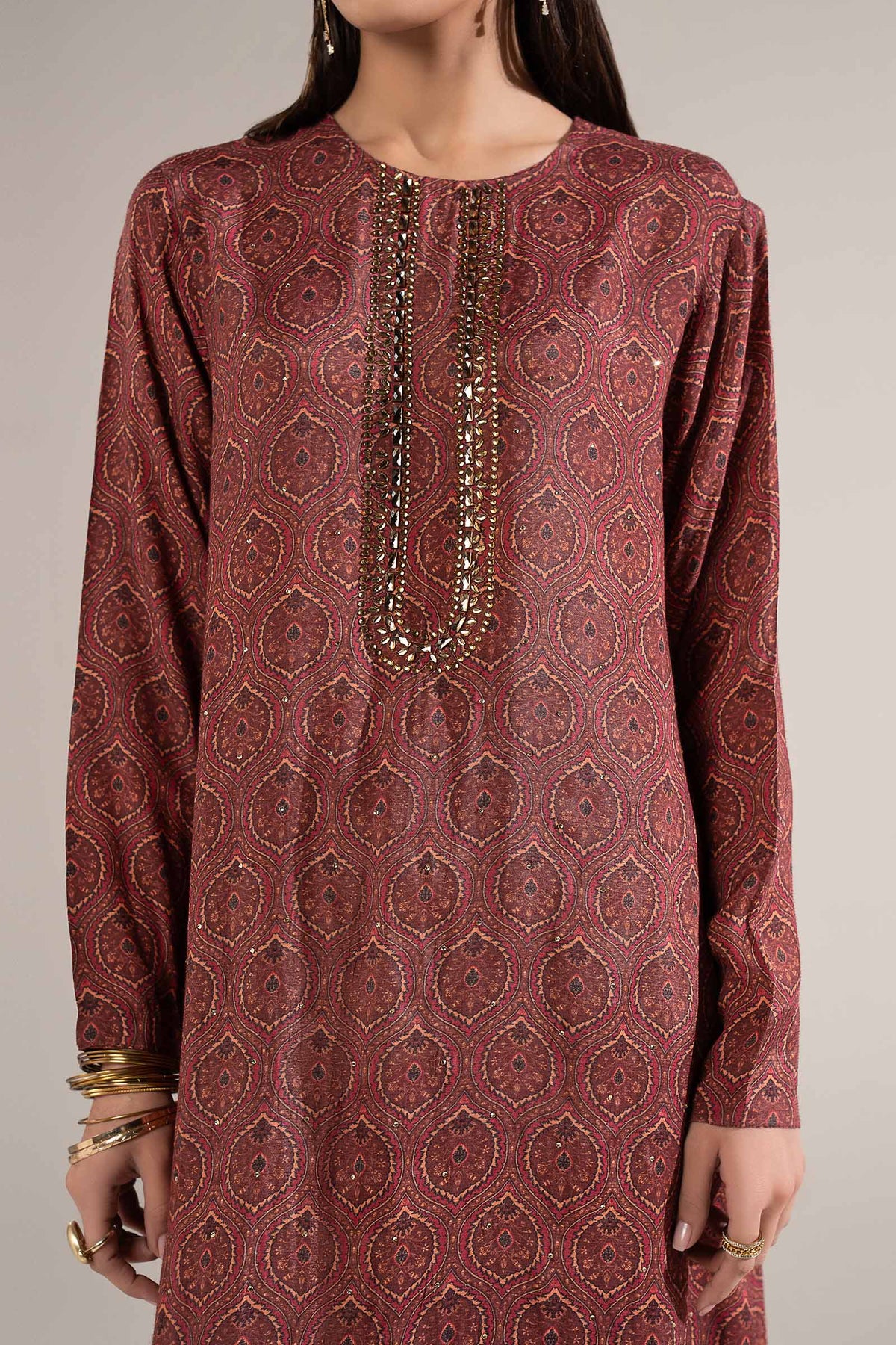 2 Pc Embellished Raw Silk Suit - MBD1F37-ESM-MRN