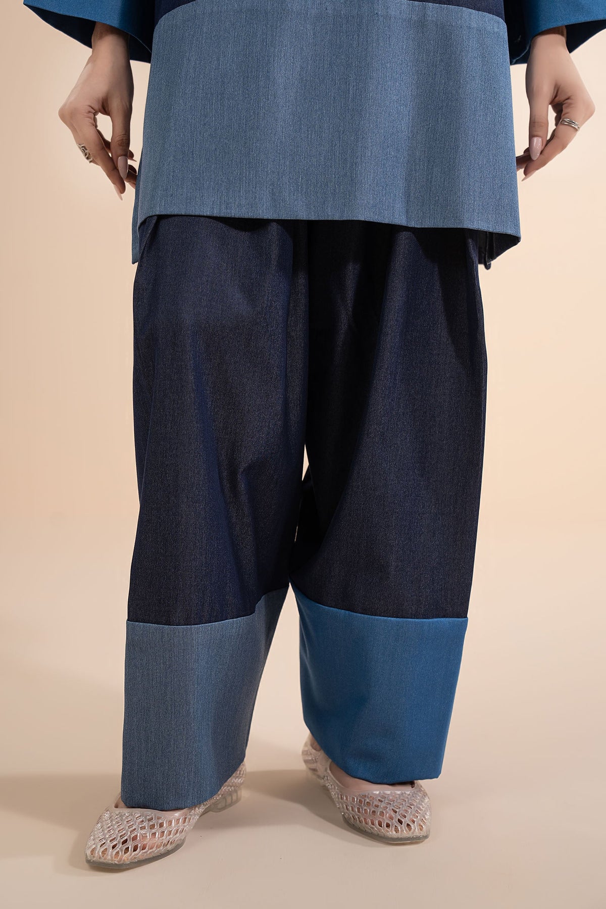 2 Pc Embroidered Tencel Denim Suit