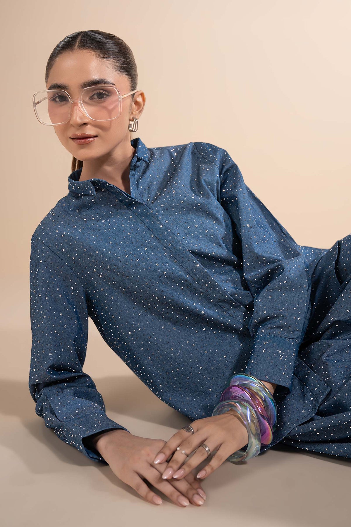 2 Pc Embellished Denim Suit