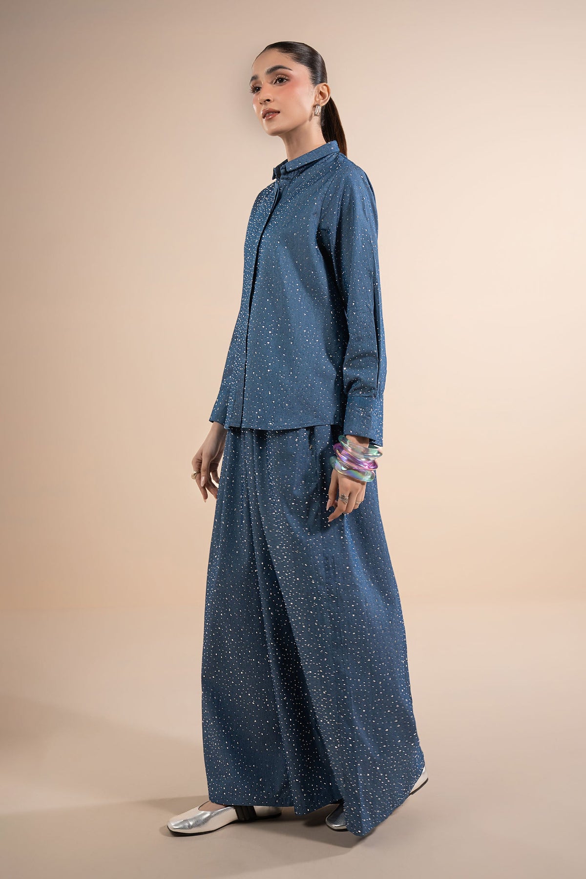 2 Pc Embellished Denim Suit