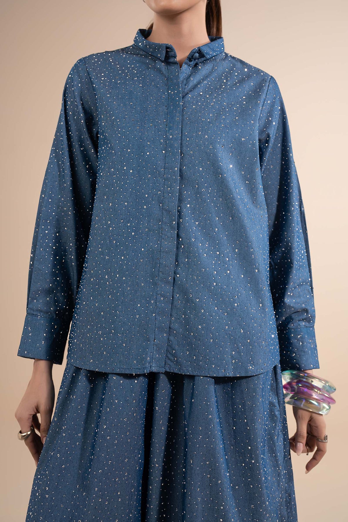 2 Pc Embellished Denim Suit