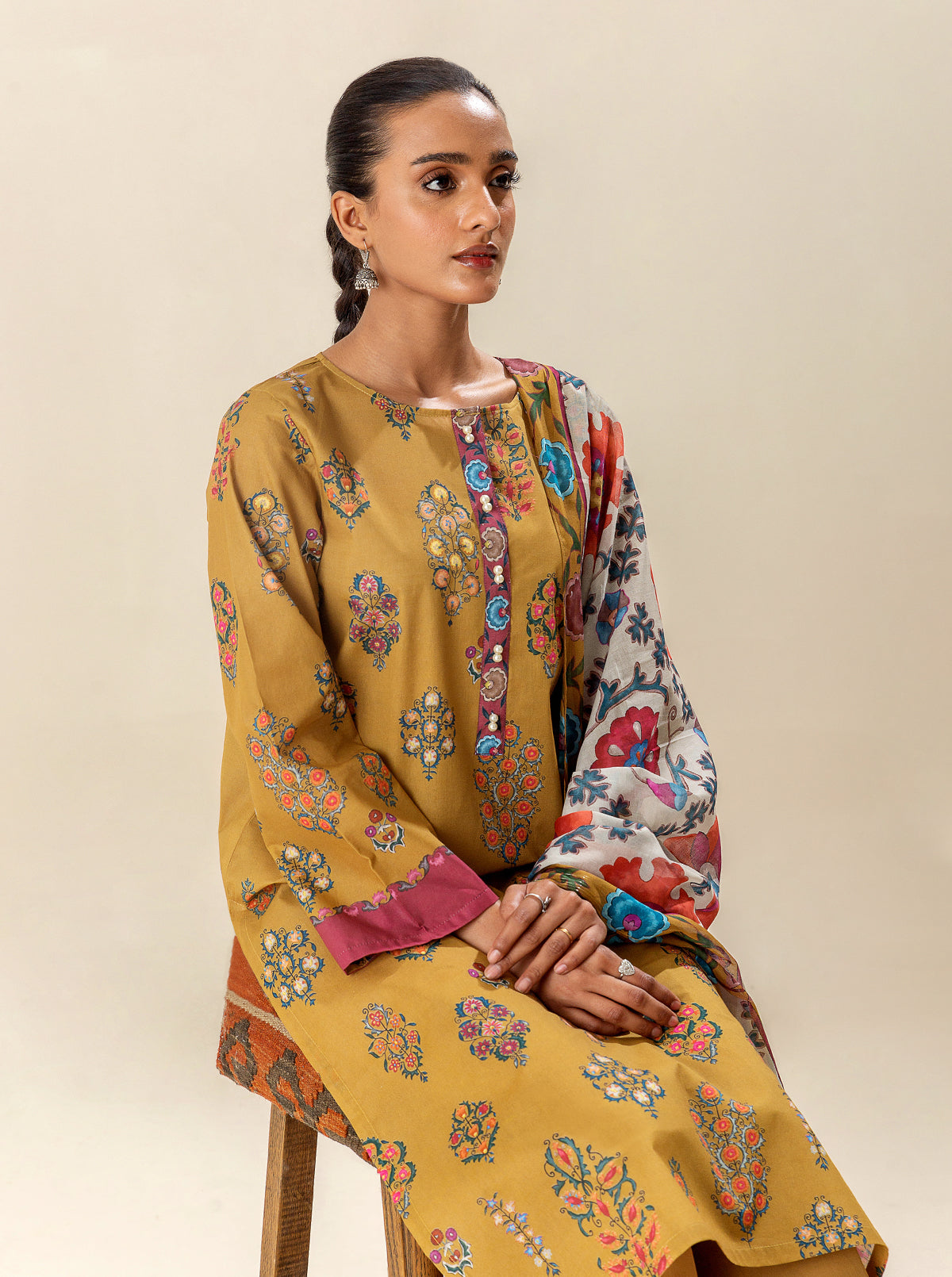 2 Piece Printed Suit-Obscure Ochre (Unstitched)