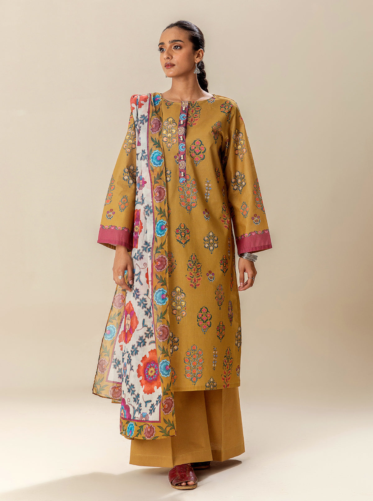 2 Piece Printed Suit-Obscure Ochre (Unstitched)