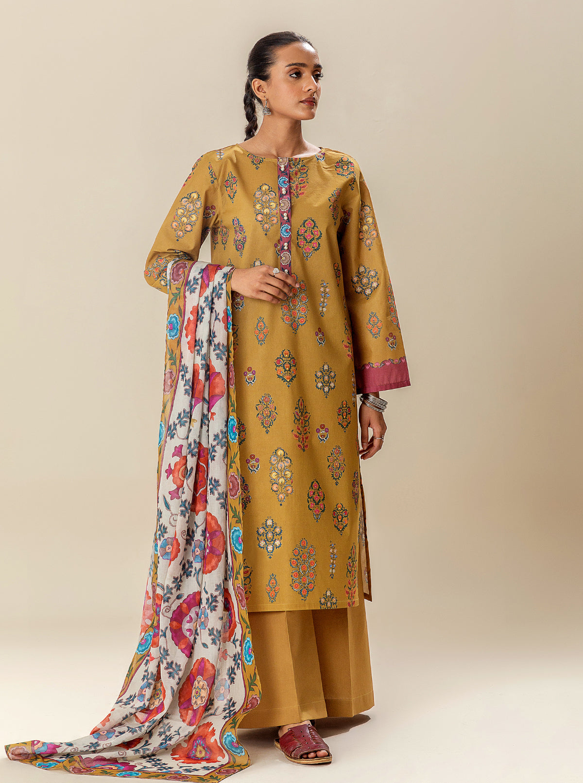 2 Piece Printed Suit-Obscure Ochre (Unstitched)