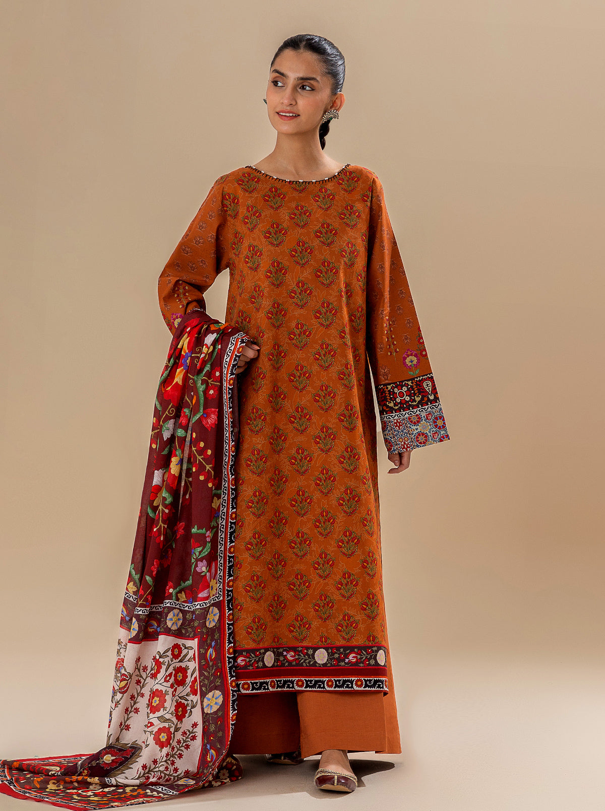 2 Piece Printed Lawn Suit-Royal Facades (Unstitched) (Unstitched)