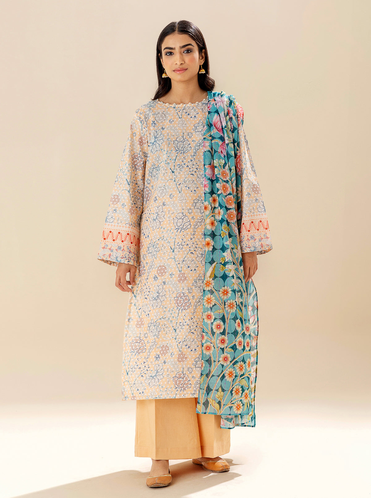3 Piece Printed Lawn Suit - Peachy Sense (Unstitched)